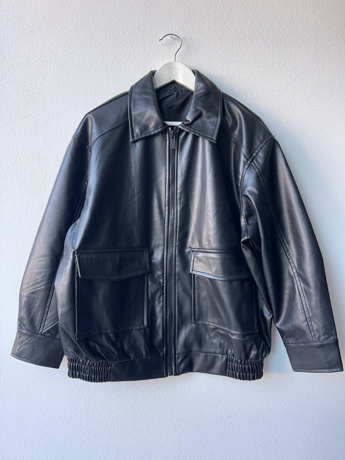 Faux leather bomber jacket