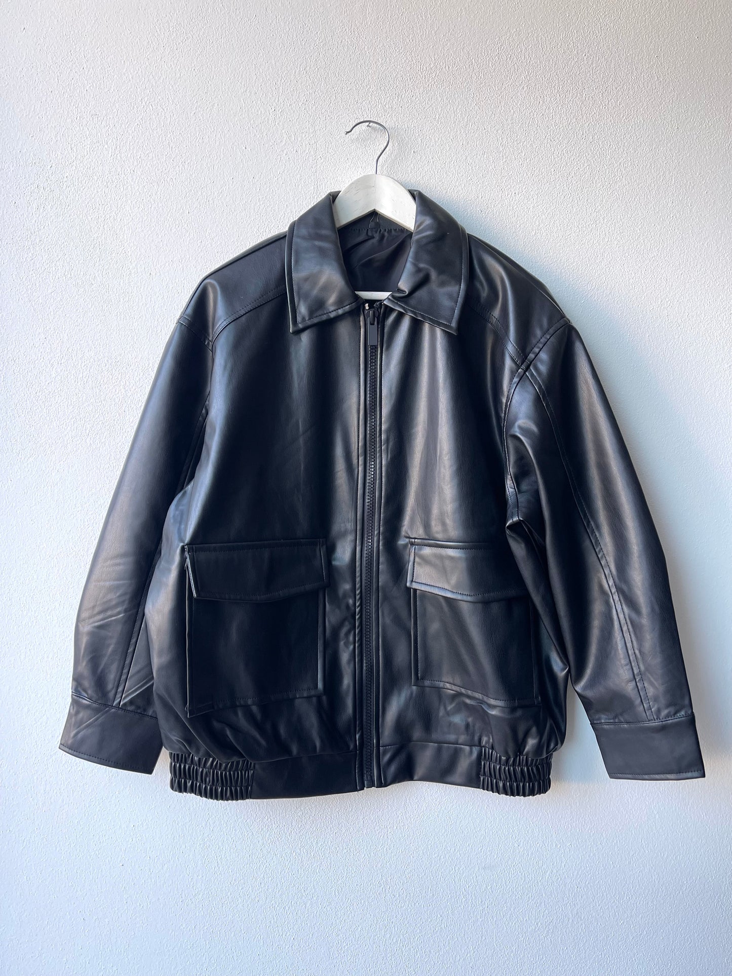 Faux leather bomber jacket