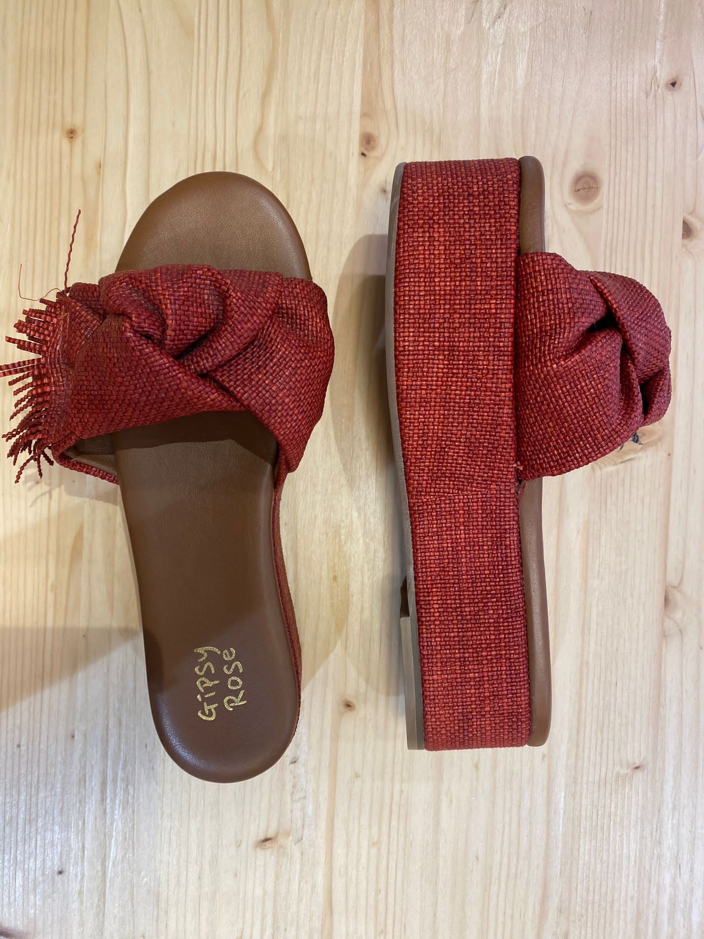 Burgundy Raffia Slipper