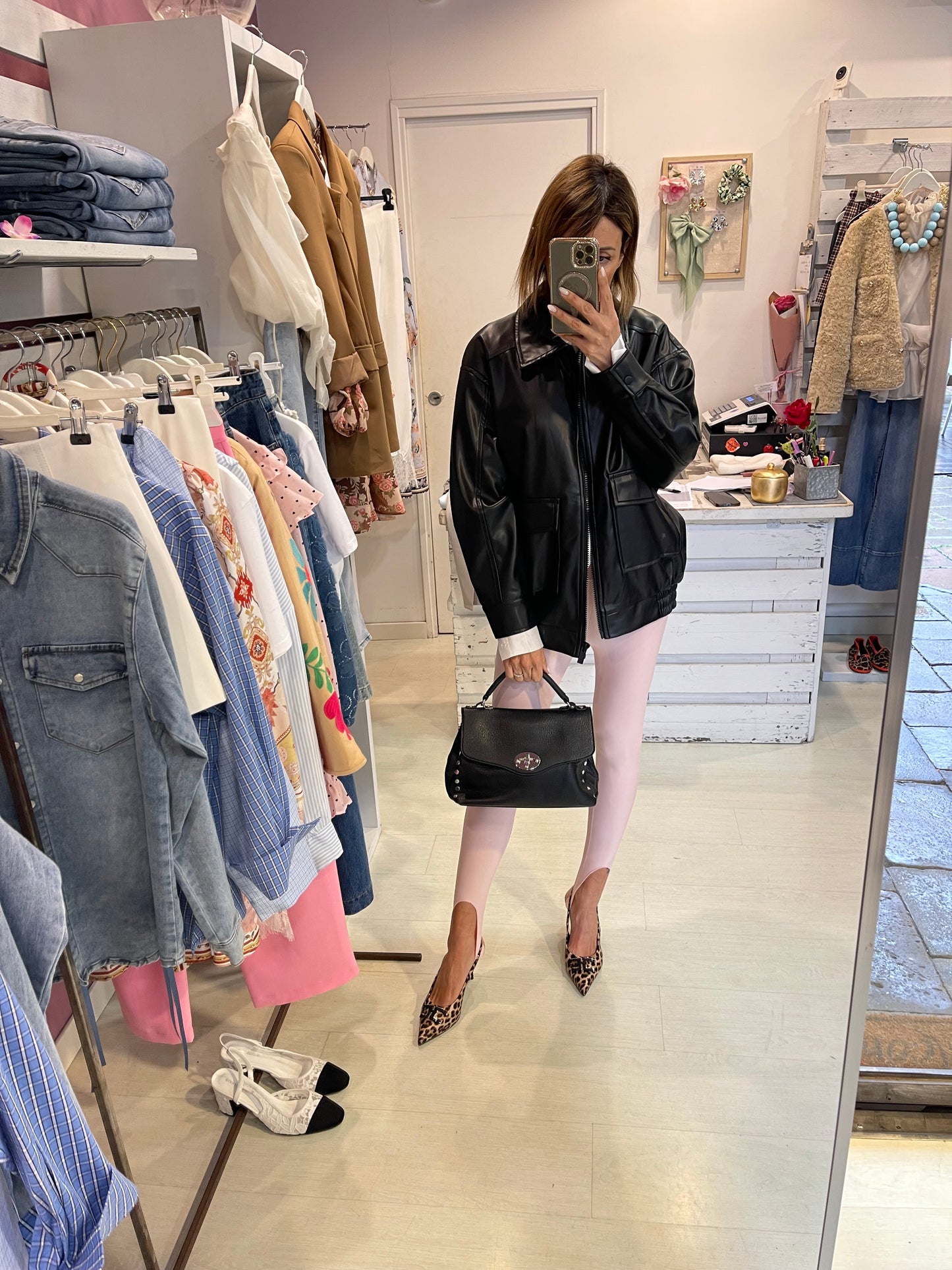 Faux leather bomber jacket