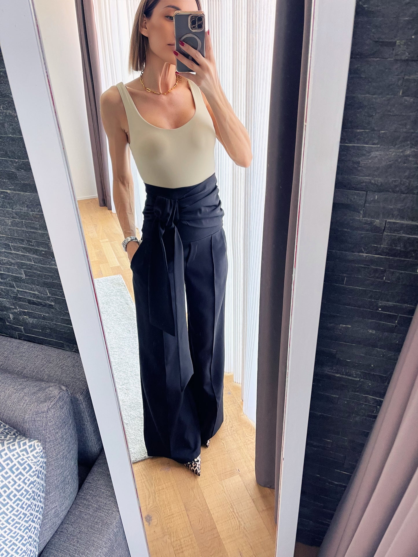 High waist sash pants