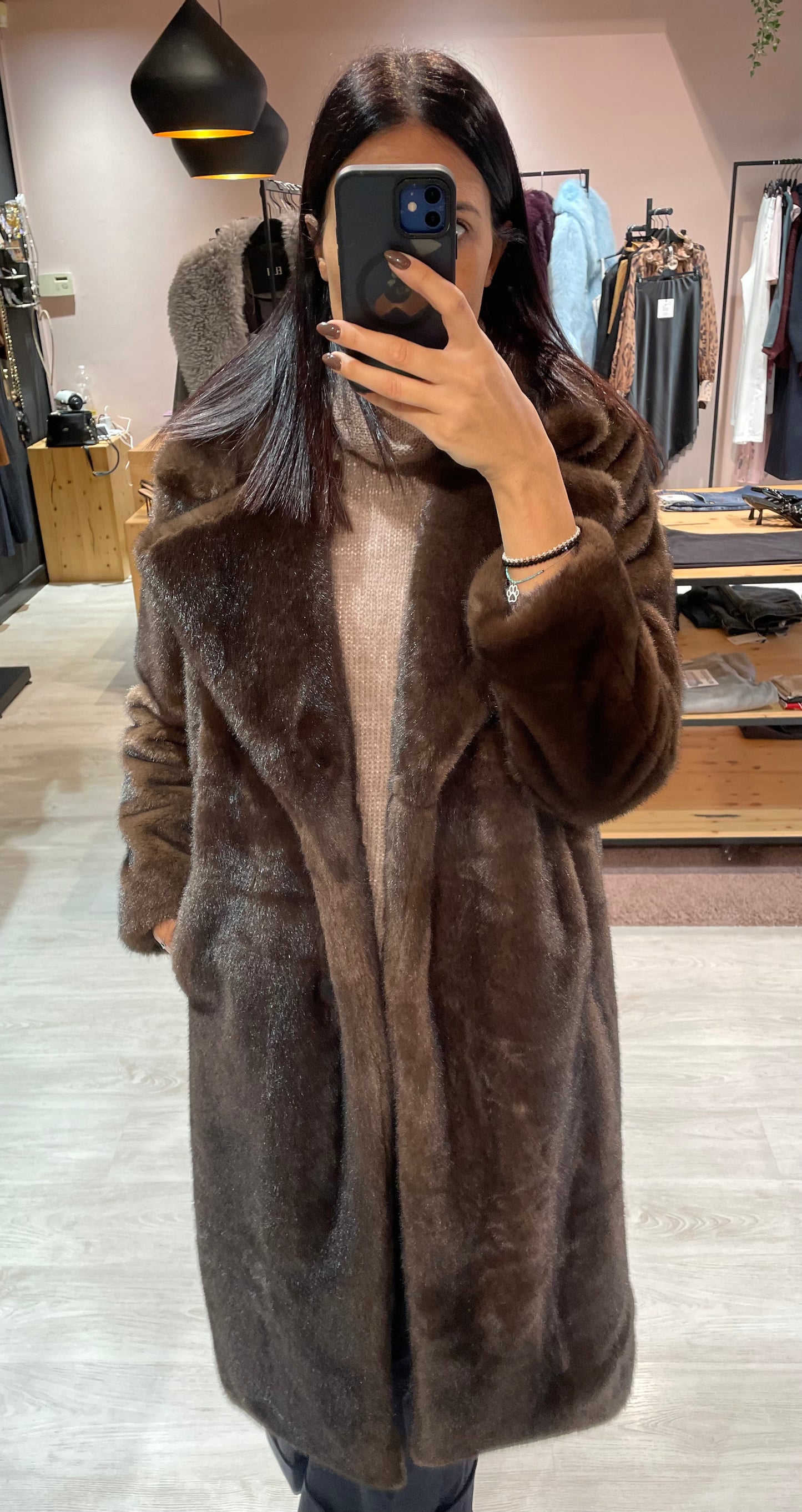Cappotto lungo eco visone