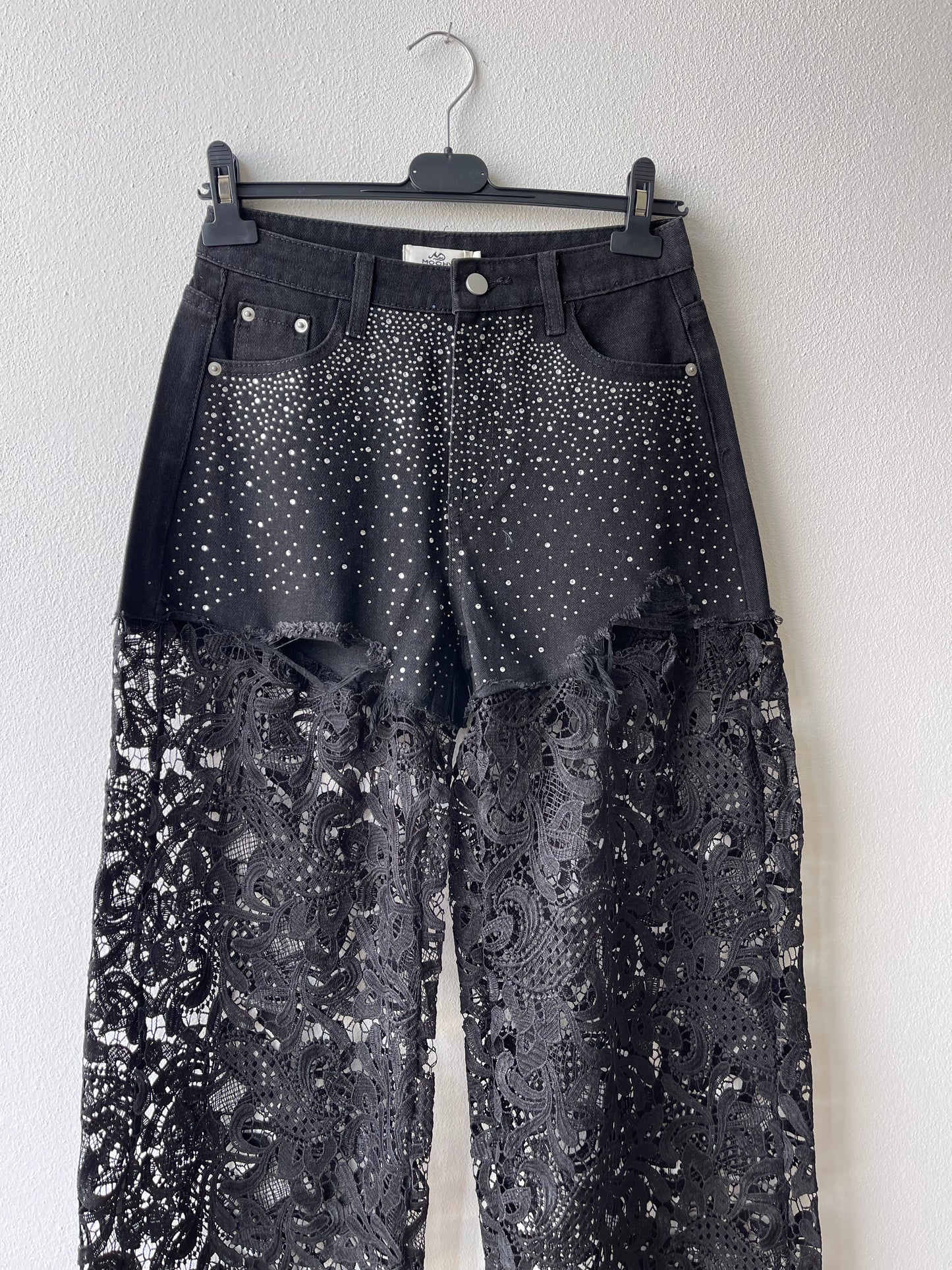 Jeans inserto pizzo nero