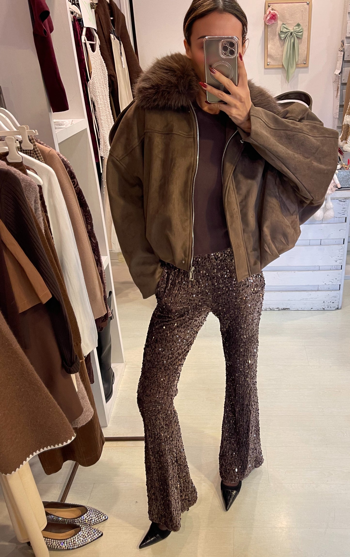 Pantalone flare paillettes
