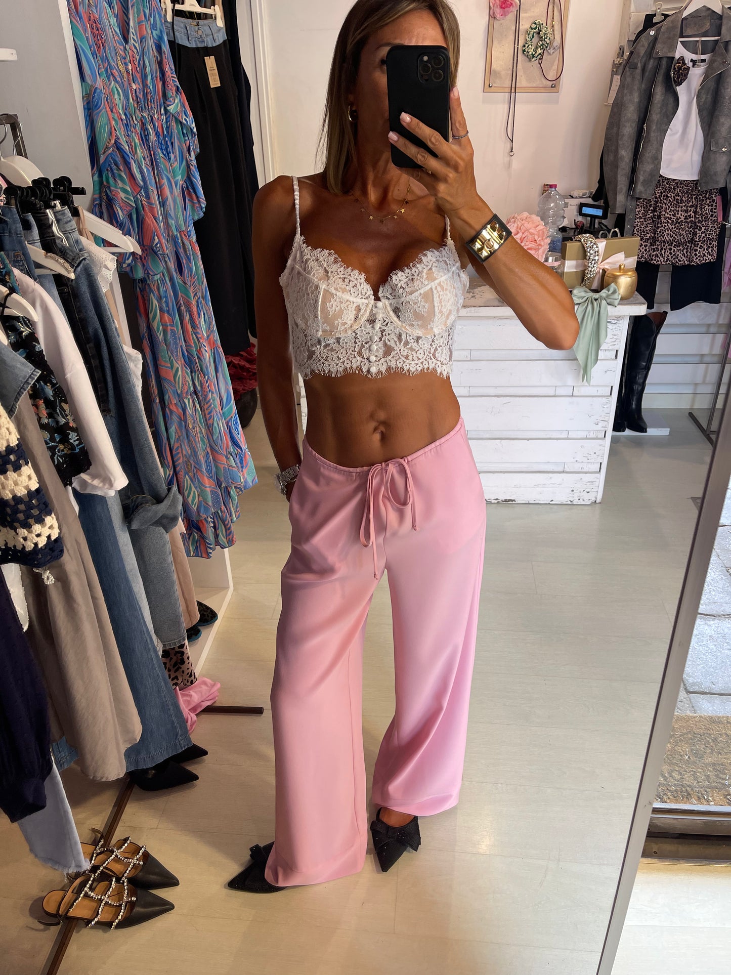 Pink pajama style trousers