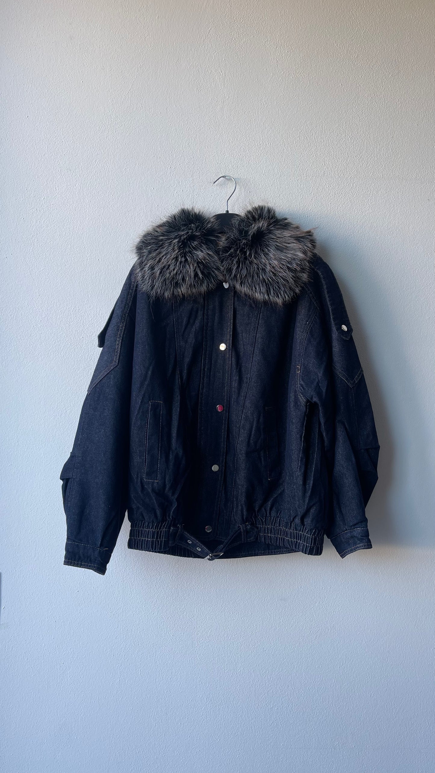 Giubbino denim eco pelliccia