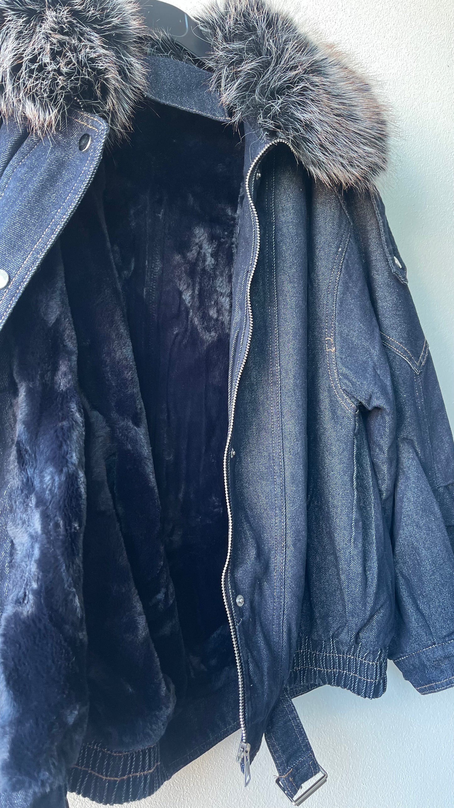 Giubbino denim eco pelliccia