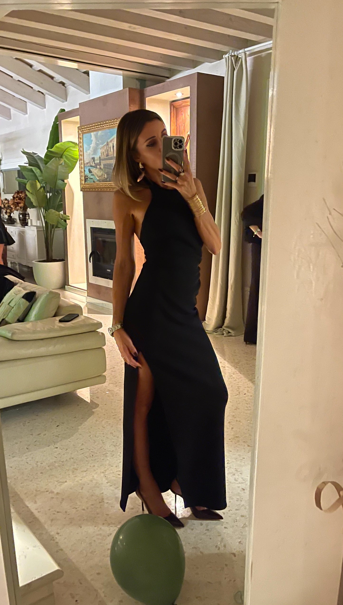 Abito scollo americana lungo