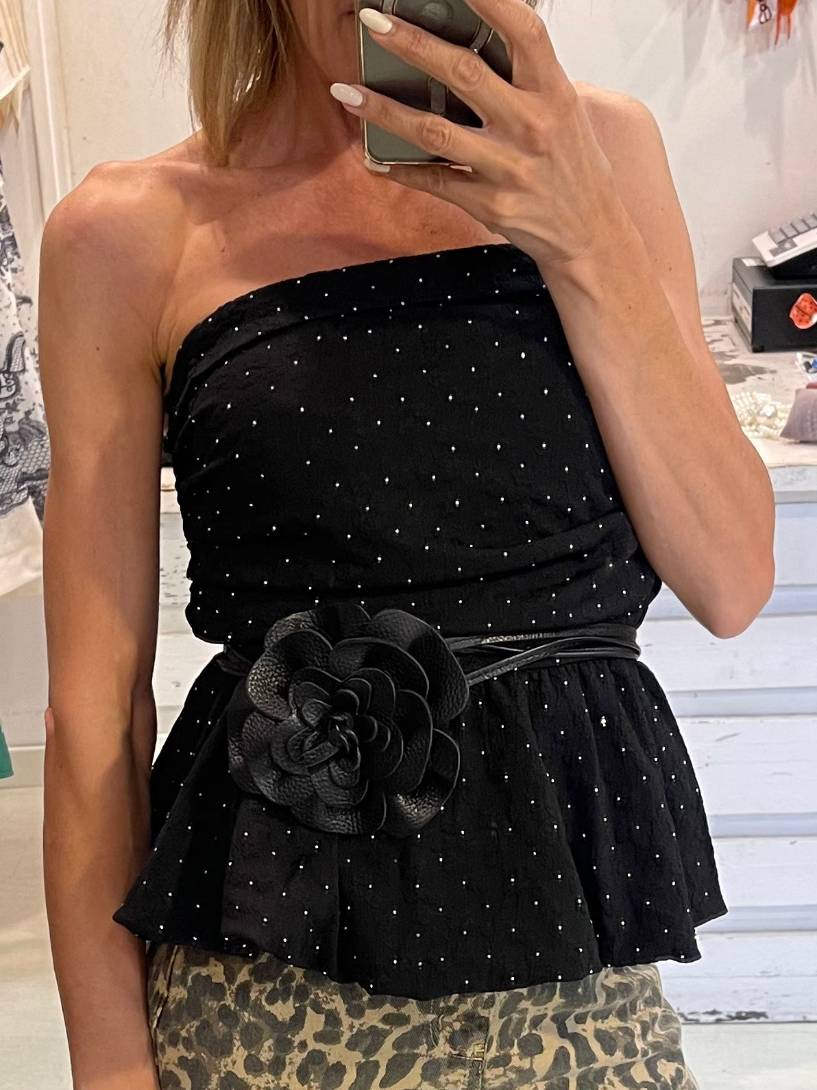 Cintura pelle fiore