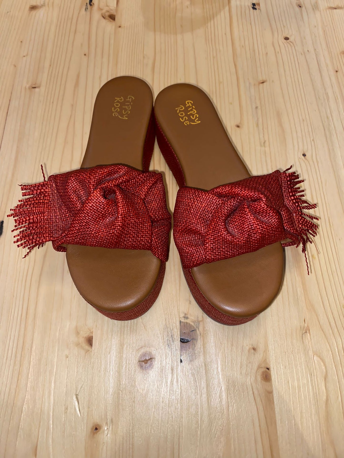 Burgundy Raffia Slipper