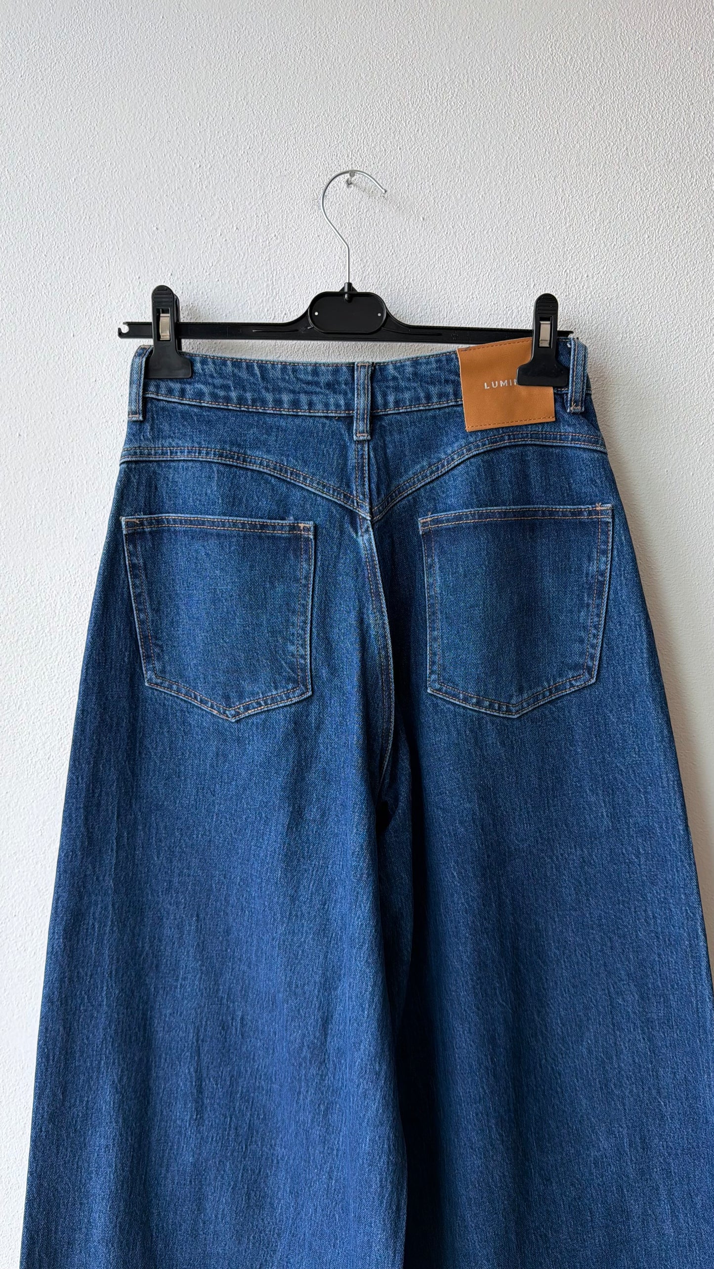 Jeans denim blu risvolto