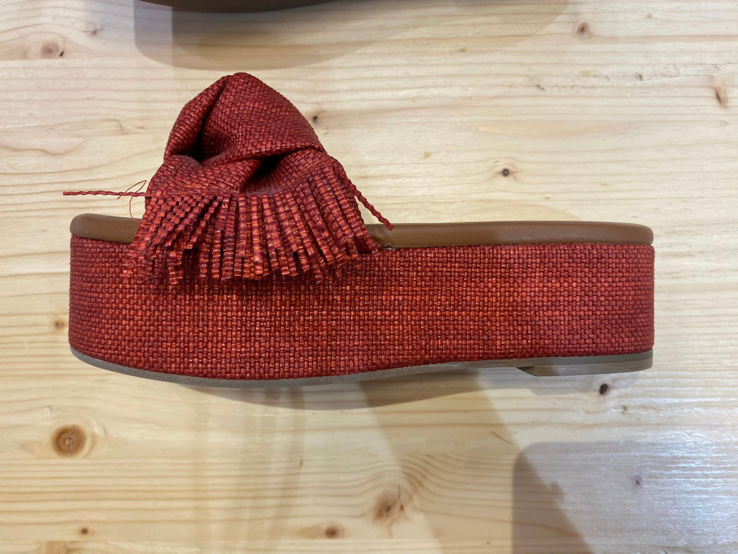 Burgundy Raffia Slipper