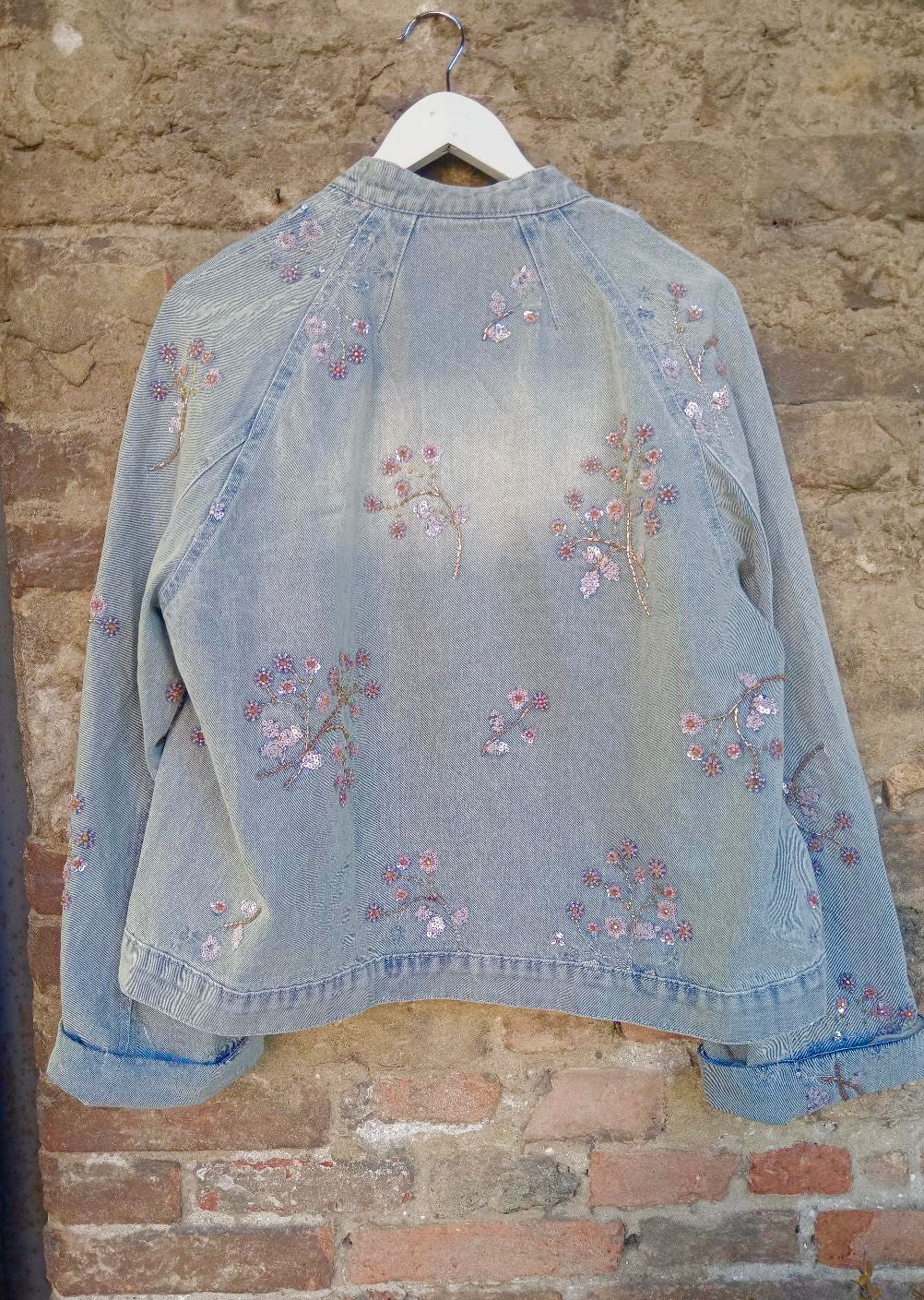 Giubbino Denim fiori rosa