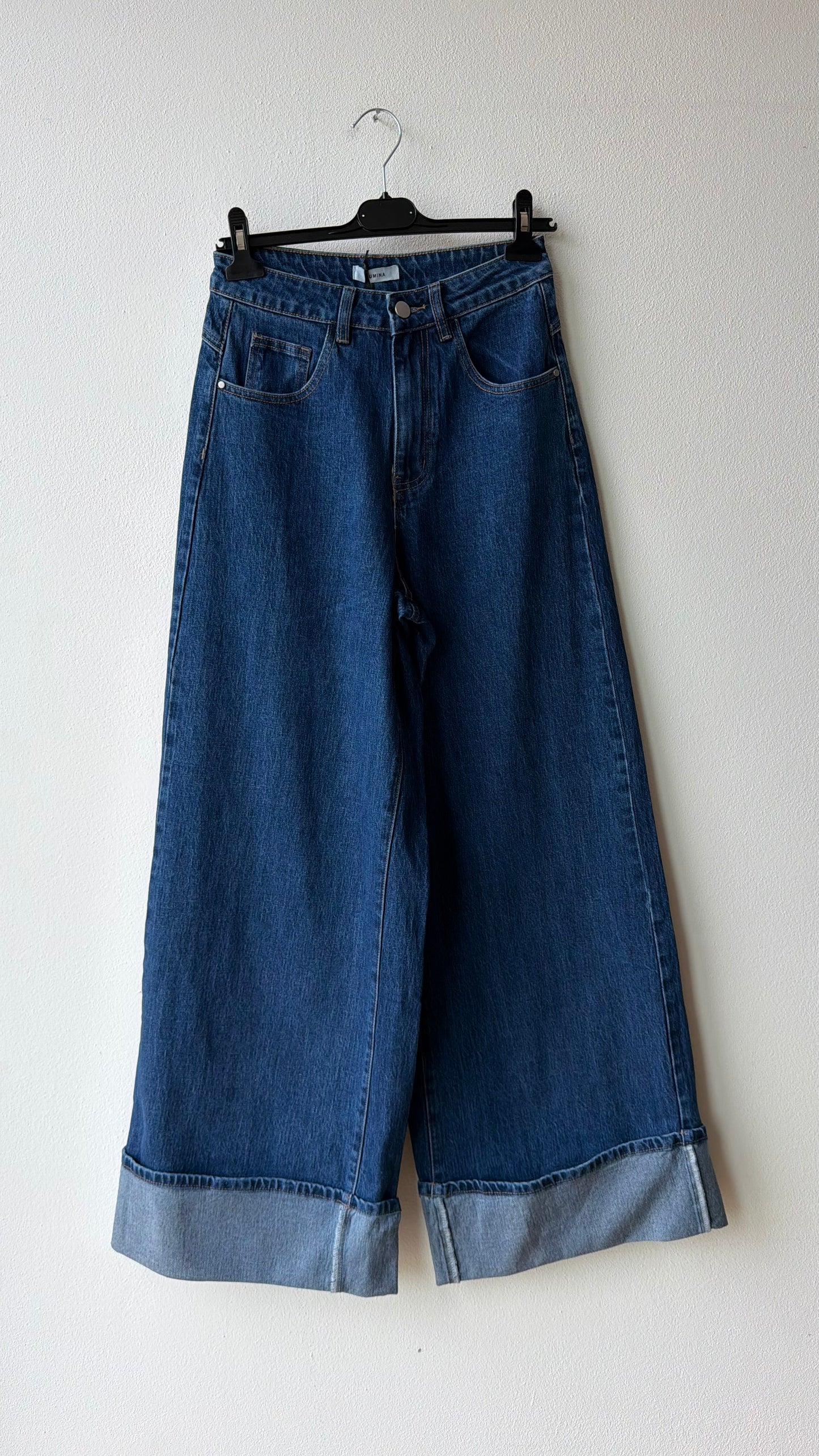 Jeans denim blu risvolto