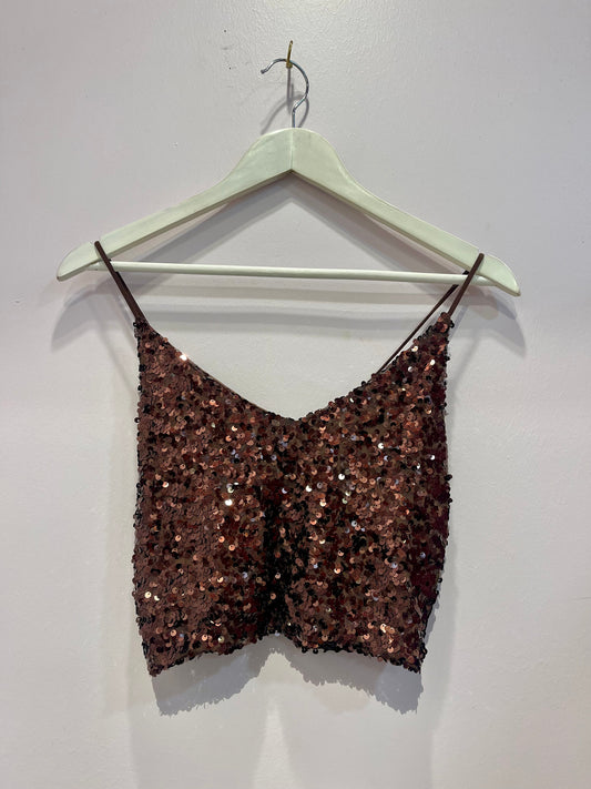 Top marrone paillettes