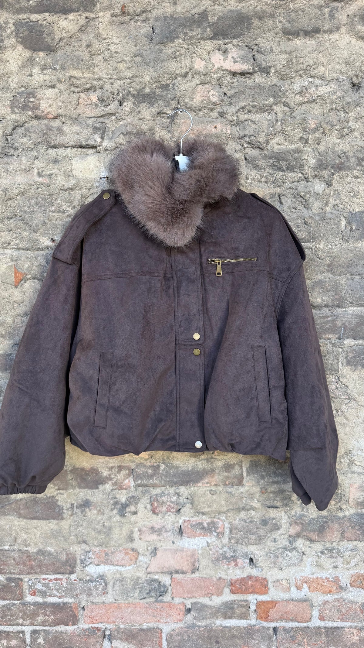 Bomber ecocamoscio pelo collo
