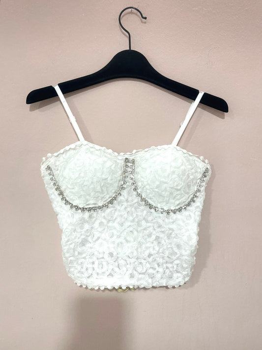 Top corpetto bianco e strass