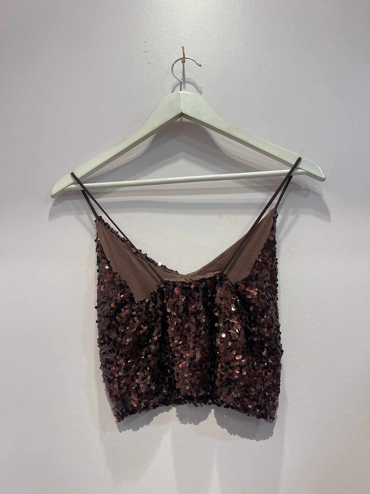 Top marrone paillettes