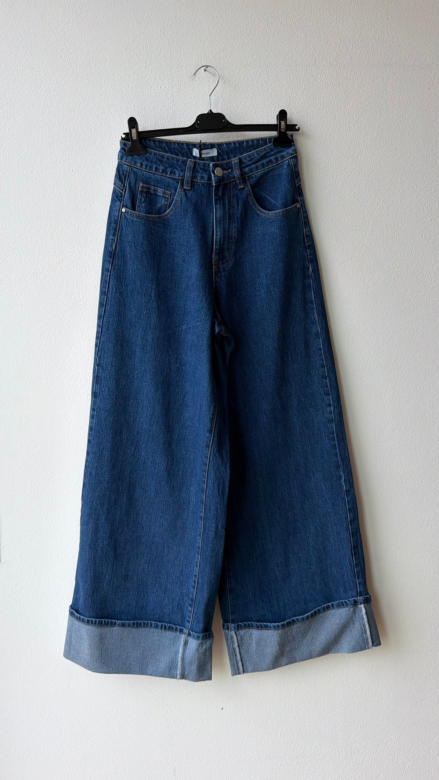 Jeans denim blu risvolto