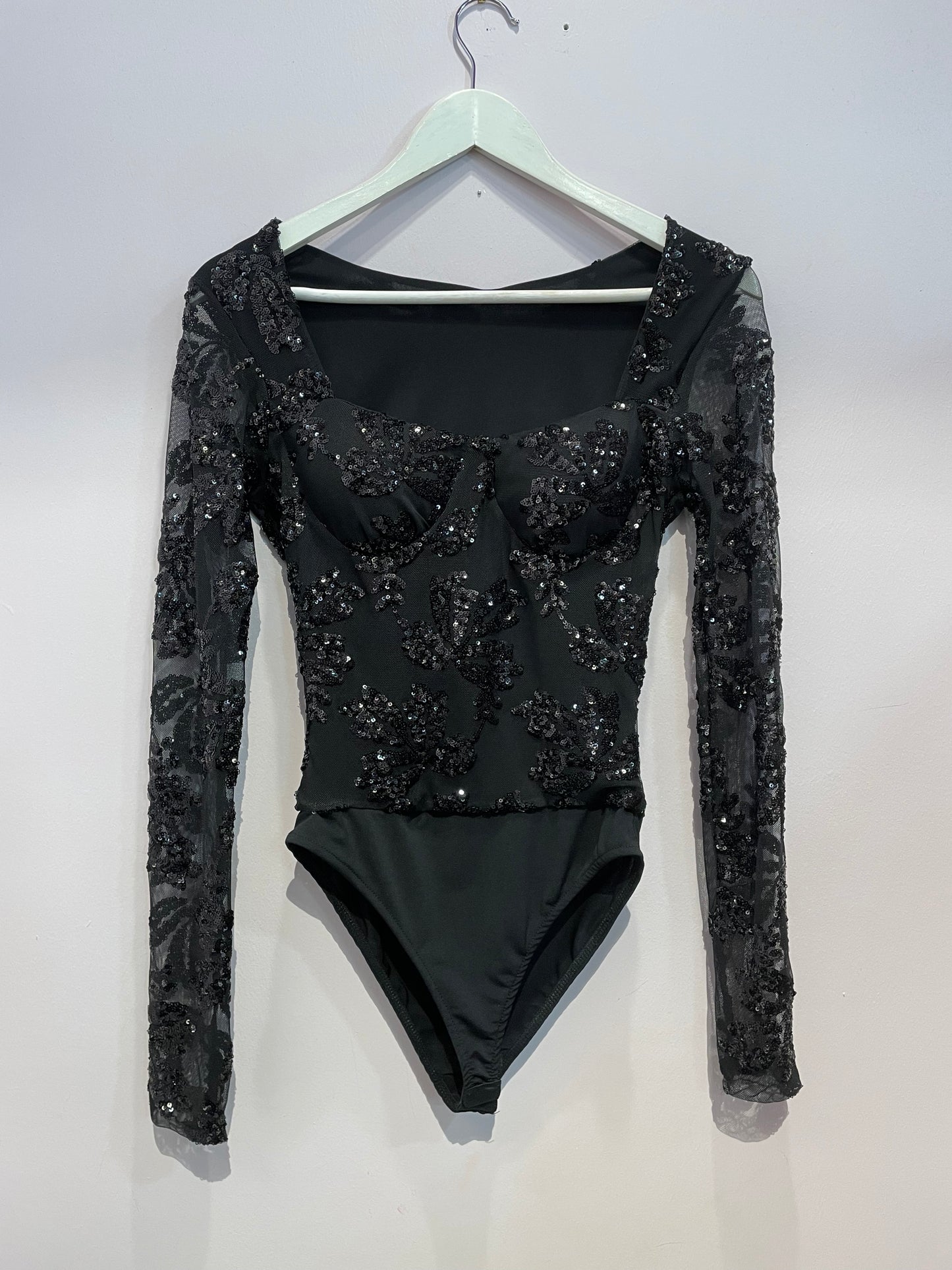 Body paillettes scollo quadrato