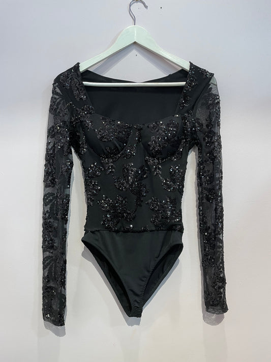 Body paillettes scollo quadrato