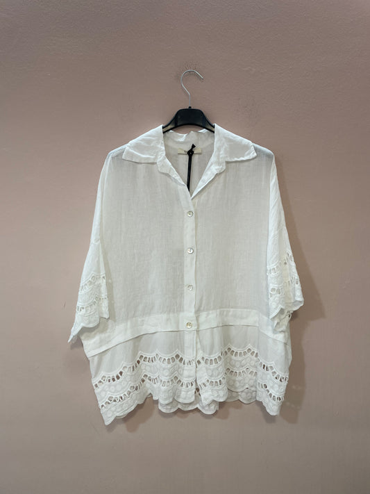 Camicia 100%lino &  sangallo