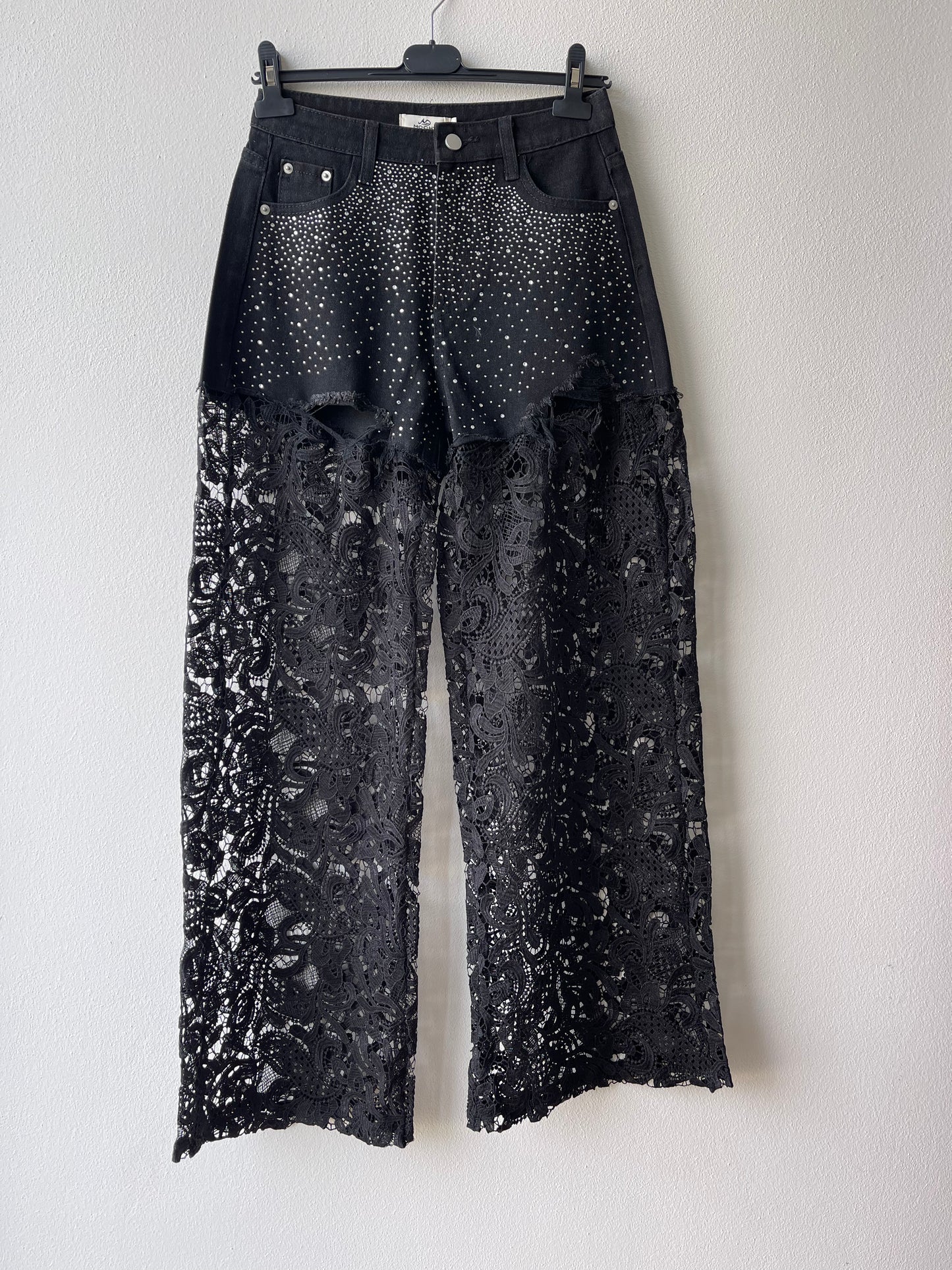 Jeans inserto pizzo nero