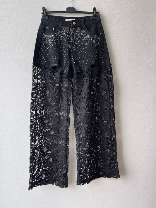 Jeans inserto pizzo nero