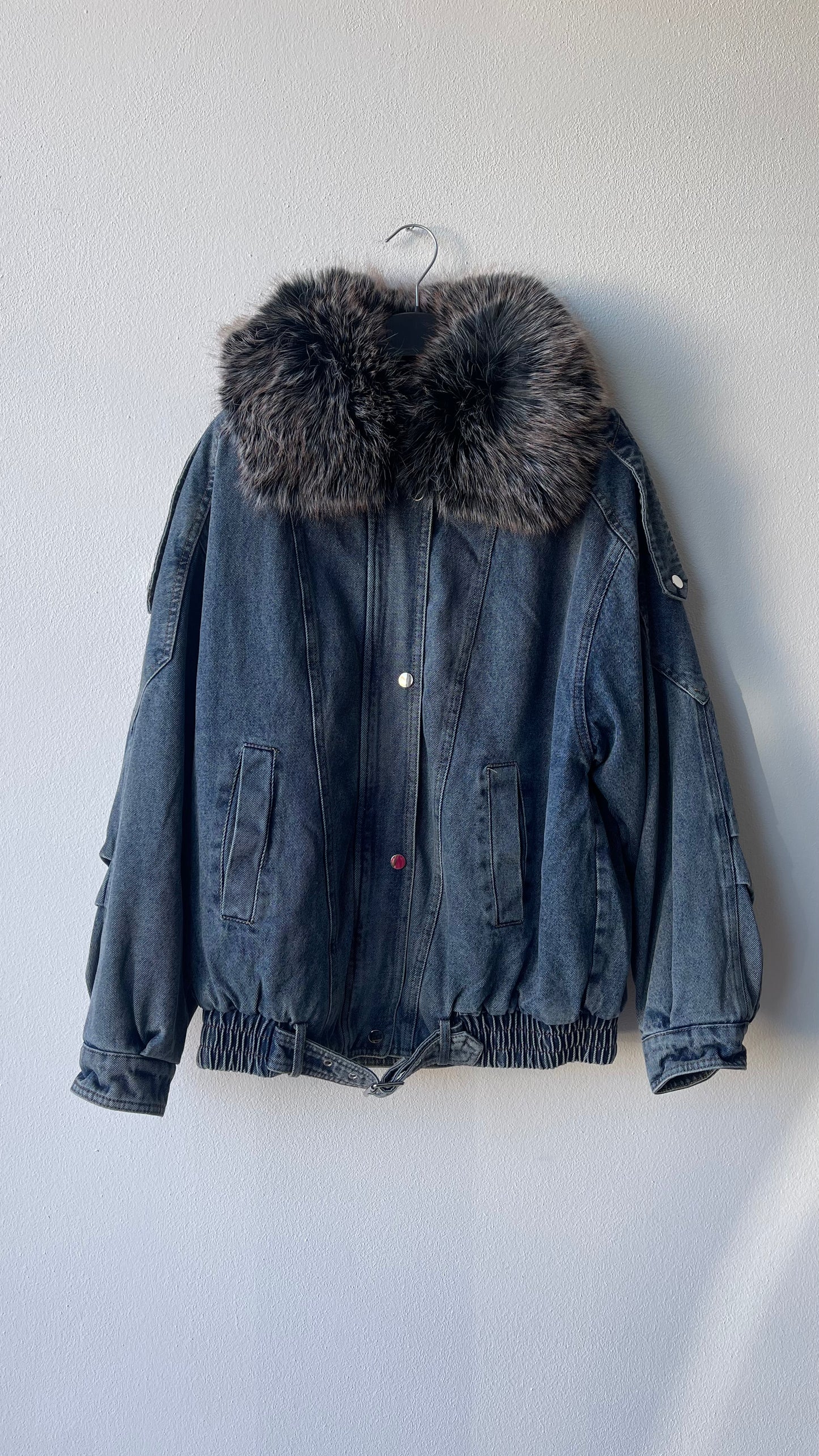 Giubbino denim eco pelliccia