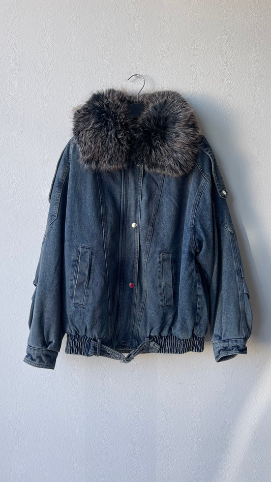 Giubbino denim eco pelliccia