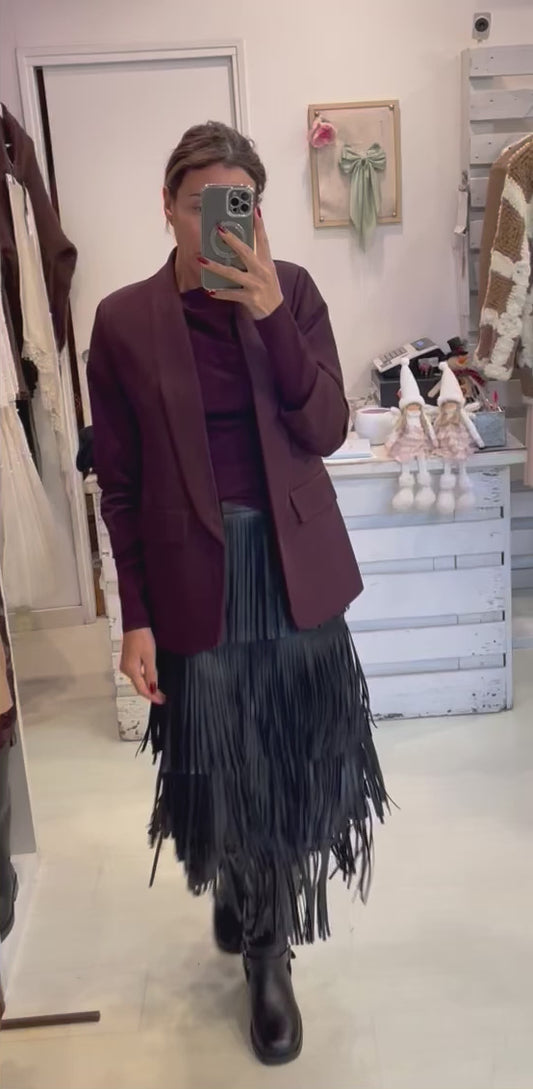 Gonna ecopelle nera frange